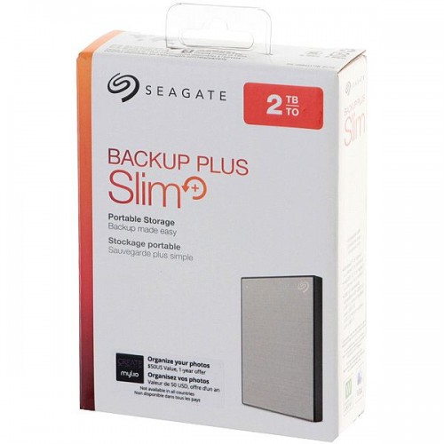 Внешний диск Segate Backup Plus Slim, USB 3.0, 2 Тб, серебристый