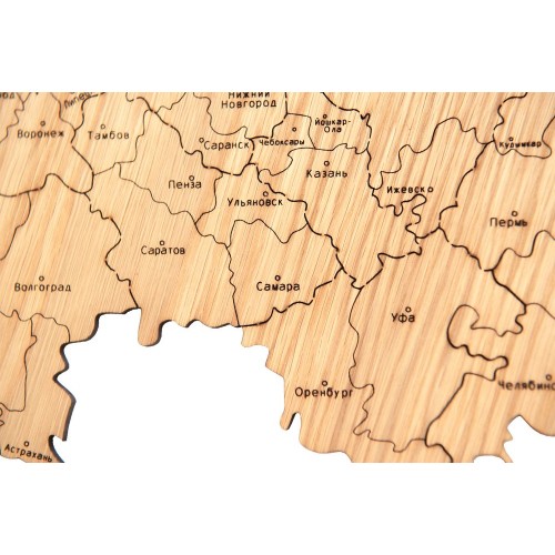 Деревянная карта России с названиями городов, дуб