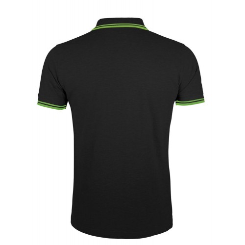 Рубашка поло мужская PASADENA MEN 200 с контрастной отделкой, черная с зеленым