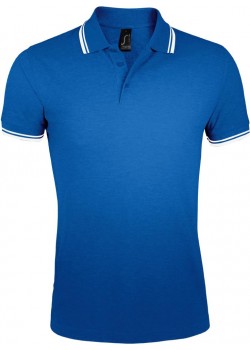 Рубашка поло мужская PASADENA MEN 200 с контрастной отделкой, ярко-синяя с белым