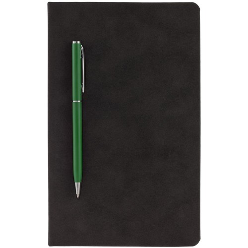 Блокнот Magnet Chrome с ручкой, черно-зеленый