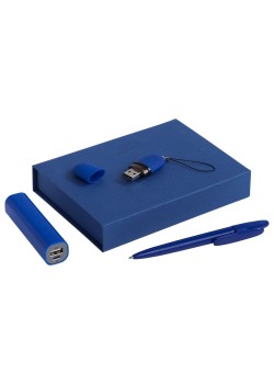 Набор Bond: аккумулятор, флешка и ручка, синий