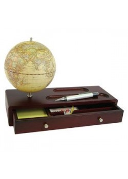 Прибор настольный: глобус и ящик для канцелярских принадлежностей, красный
