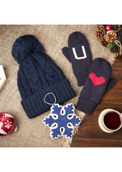 Подарочный набор HUG: варежки, шапка, украшение новогоднее, синий