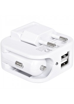 Адаптер с двумя USB-портами для зарядки от сети и от прикуривателя 'Socket', белый