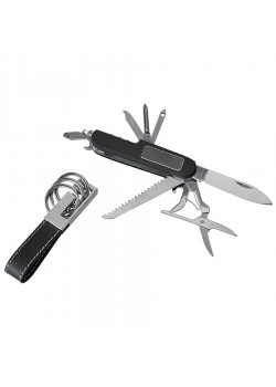 Набор: нож многофункциональный (9 функций) и брелок в подарочной упаковке, черный, серебристый