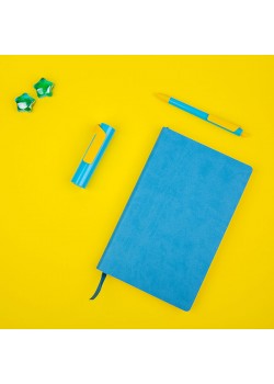 Набор COLORSPRING: аккумулятор, ручка, бизнес-блокнот, коробка со стружкой, голубой/желтый, голубой, желтый