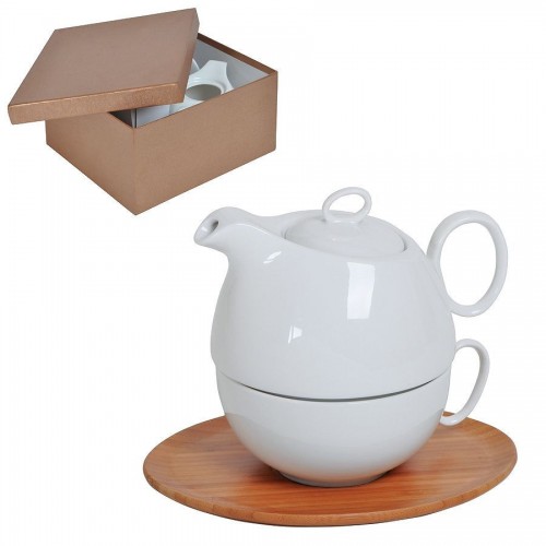 Набор 'Мила': чайник и чайная пара в подарочной упаковке, коричневый, белый