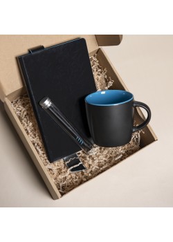 Набор подарочный DESKTOP: кружка, ежедневник, ручка,  стружка, коробка, черный/голубой, черный, синий