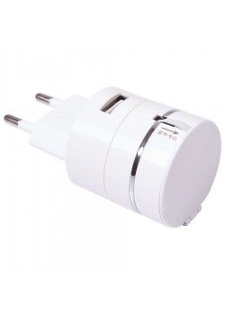 Сетевой адаптер PLUG для зарядки устройств c USB выходом и кабелем 3-в-1, белый
