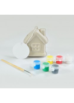 Набор для раскраски 'ДОМИК',  игрушка елочная, кисть, краски 6 шт., некрашеный картон