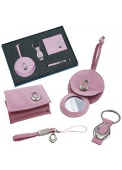 Набор: брелок, визитница, зеркало и подвеска для мобильного телефона, розовый