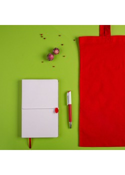 Набор подарочный WHITE&YOU: бизнес-блокнот, ручка, сумка, белый, красный