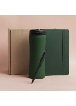 Набор подарочный OFFICEKIT: термос, ежедневник, ручка,  стружка, коробка, зелёный, зеленый