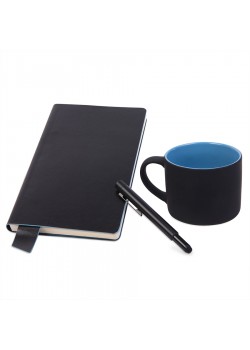 Подарочный набор DAILY COLOR: кружка, бизнес-блокнот, ручка с флешкой 4 ГБ, черный/голубой, черный, голубой