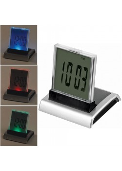 Часы-календарь-термометр с разноцветной подсветкой 'Дисплей', серебристый, черный
