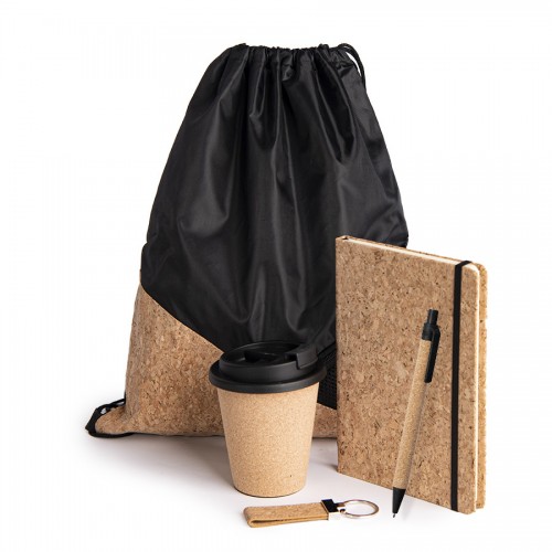 Набор подарочный NATURE: стакан, блокнот, ручка, брелок, рюкзак, пробка, черный
