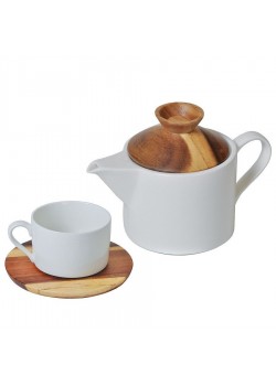 Набор 'Andrew': чайная пара и чайник, коричневый, белый