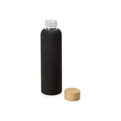 Стеклянная бутылка с бамбуковой крышкой Foggy, 600мл, черный