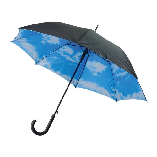 Зонт-трость Облака полуавтоматический с двухслойным куполом, черный /белый /голубой