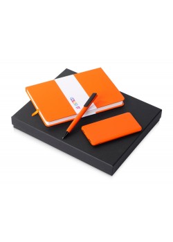 Подарочный набор c блокнотом С3, ручкой и повербанком 5000 mAh, оранжевый