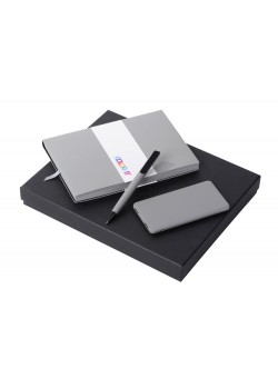 Подарочный набор c блокнотом С1, ручкой и повербанком 5000 mAh,  серый