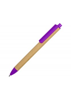 Ручка картонная пластиковая шариковая Эко 2.0, бежевый/фиолетовый