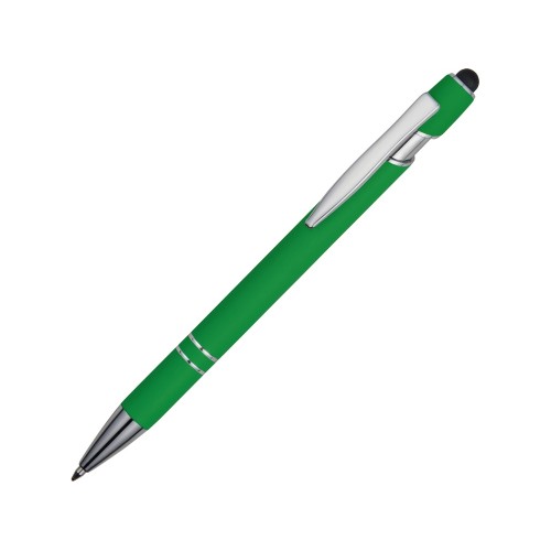 Ручка металлическая soft-touch шариковая со стилусом Sway, зеленый/серебристый