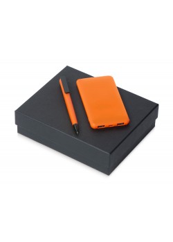 Подарочный набор c пластиковой ручкой, повербанком С1, 5000 mAh, оранжевый
