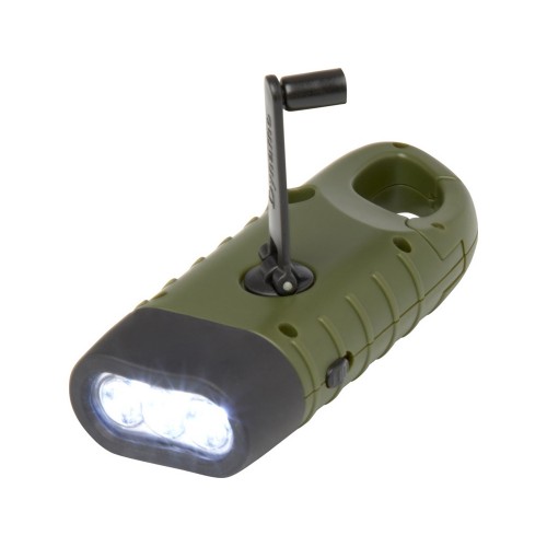 Динамо-фонарик Helios из переработанной пластмассы с солнечной батареей и карабином - Зеленый армейский