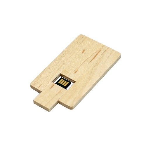 Флешка в виде деревянной карточки с выдвижным механизмом, 16 Гб, натуральный