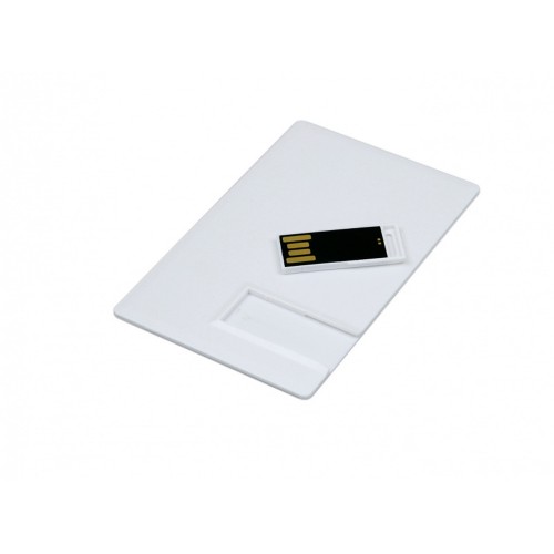 USB-флешка на 16 Гб в виде пластиковой карты с полностью выдвижным чипом, белый