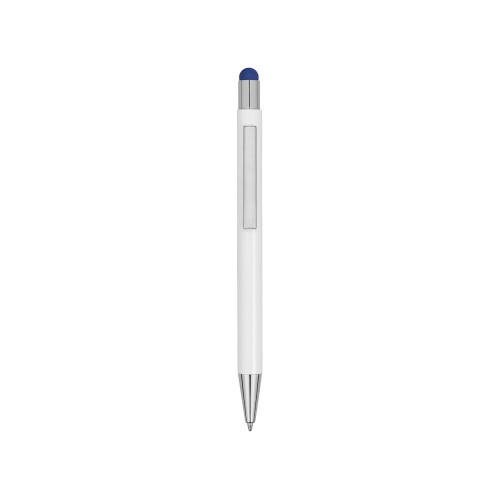 Ручка металлическая шариковая Flowery со стилусом и цветным зеркальным слоем, белый/синий