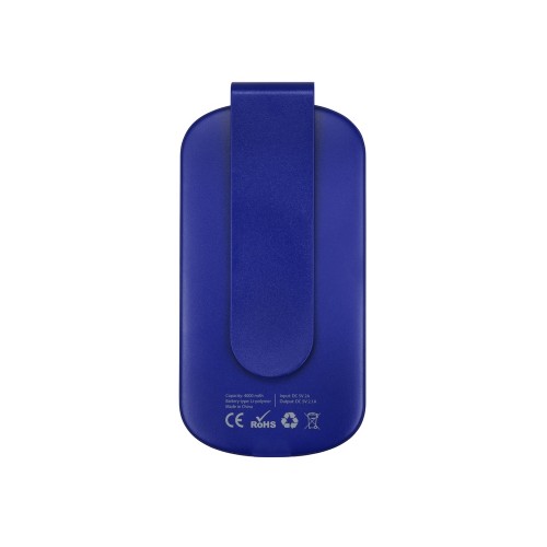 Портативное зарядное устройство Pin на 4000 mAh с большой площадью нанесения и клипом для крепления к одежде или сумке, синий
