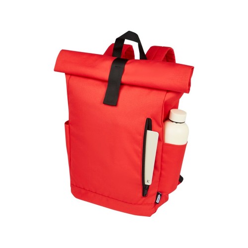 Рюкзак Byron 15,6 объемом 18 л со скручиваемым верхом, изготовленный из переработанного ПЭТ по стандарту GRS, красный