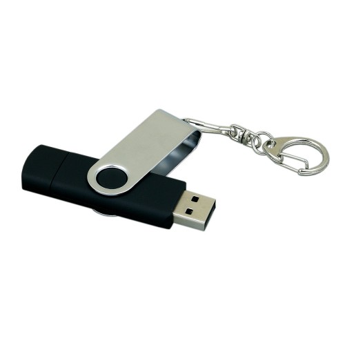 Флешка с поворотным механизмом, c дополнительным разъемом Micro USB, 32 Гб, черный