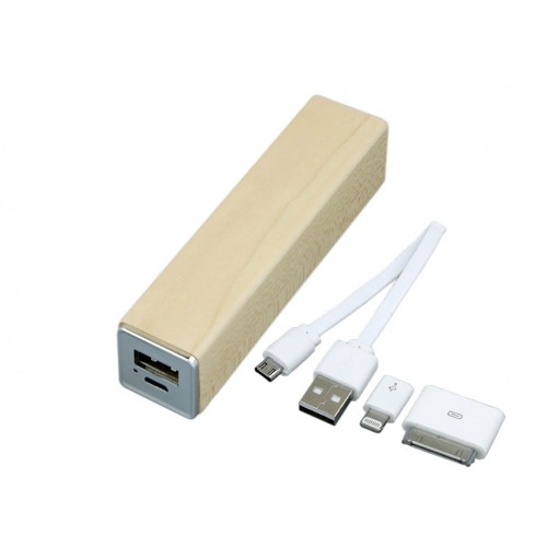 PB-wood1 Универсальное зарядное устройство power bank прямоугольной формы. 2600MAH. Белый