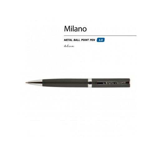 Ручкa BrunoVisconti шариковая автоматическая 1мм синяя Milano Graphite (черный металлический корпус)
