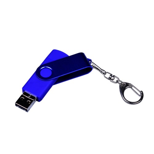 USB-флешка на 16 Гб 3 в 1 поворотный механизм, c двумя дополнительными разъемами MicroUSB и TypeC C с одноцветным металлическим клипом, синий