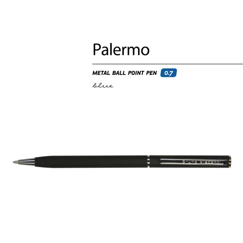 Ручка Palermo шариковая автоматическая, черный металлический корпус, 0,7 мм, синяя