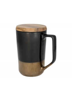 Керамическая кружка Tahoe для чая и кофе с деревянной крышкой, черный
