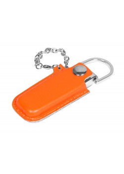 Флешка в массивном корпусе с кожаным чехлом, 32 Гб, оранжевый