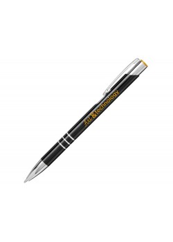 Ручка металлическая шариковая Moneta с цветной кнопкой, черный/оранжевый