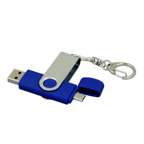 Флешка с поворотным механизмом, c дополнительным разъемом Micro USB, 64 Гб, синий