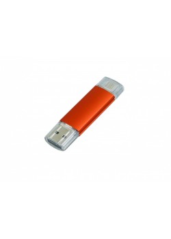 USB-флешка на 64 ГБ.c дополнительным разъемом Micro USB, оранжевый