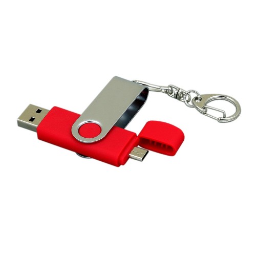 Флешка с поворотным механизмом, c дополнительным разъемом Micro USB, 32 Гб, красный