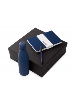 Подарочный набор c блокнотом C3, ручкой и термобутылкой, темно-синий