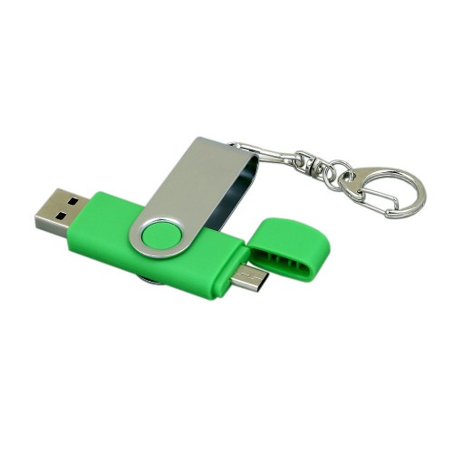 Флешка с поворотным механизмом, c дополнительным разъемом Micro USB, 64 Гб, зеленый