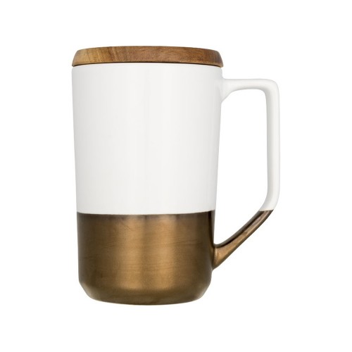 Керамическая кружка Tahoe для чая и кофе с деревянной крышкой, белый