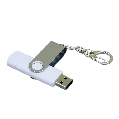 Флешка с поворотным механизмом, c дополнительным разъемом Micro USB, 16 Гб, белый